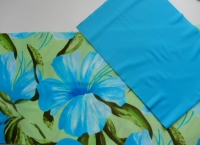 bikini/ badpakken stof bleu green flowers  30 x 1.50 en 25 x 150