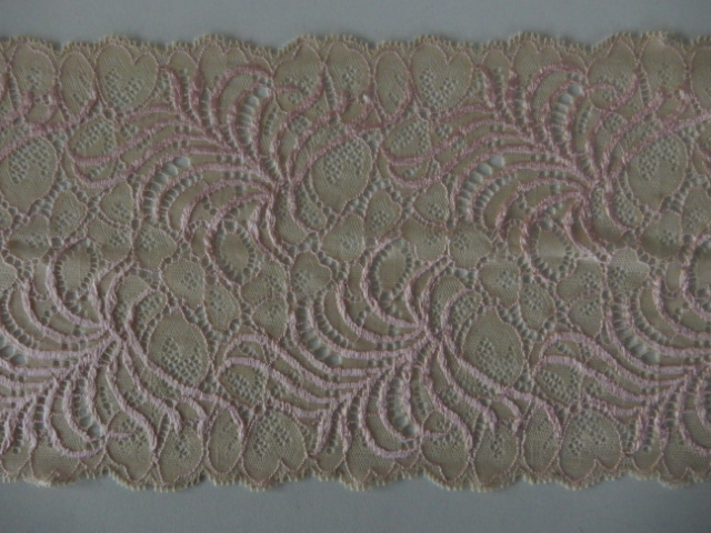 Stretchkant beige met roze  - 16 x 0.96 cm