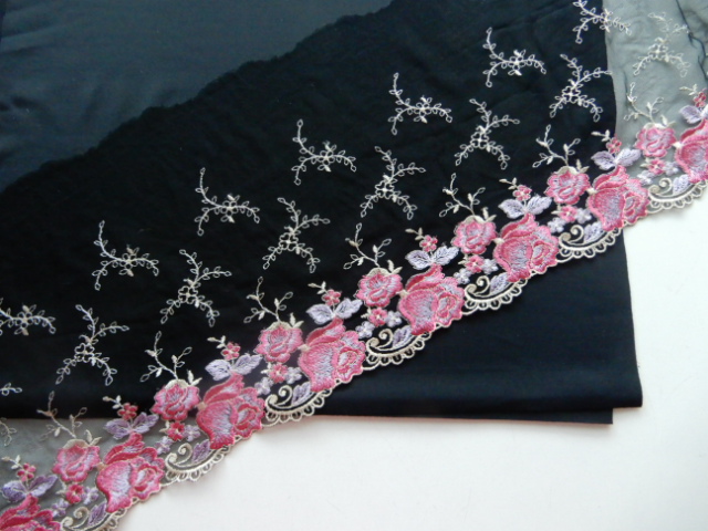 lingeriepakket black - pink flower lace