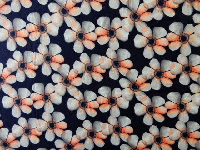 Beha hemden stof - tricot orange / grey flowers - 0.85 x 1.60