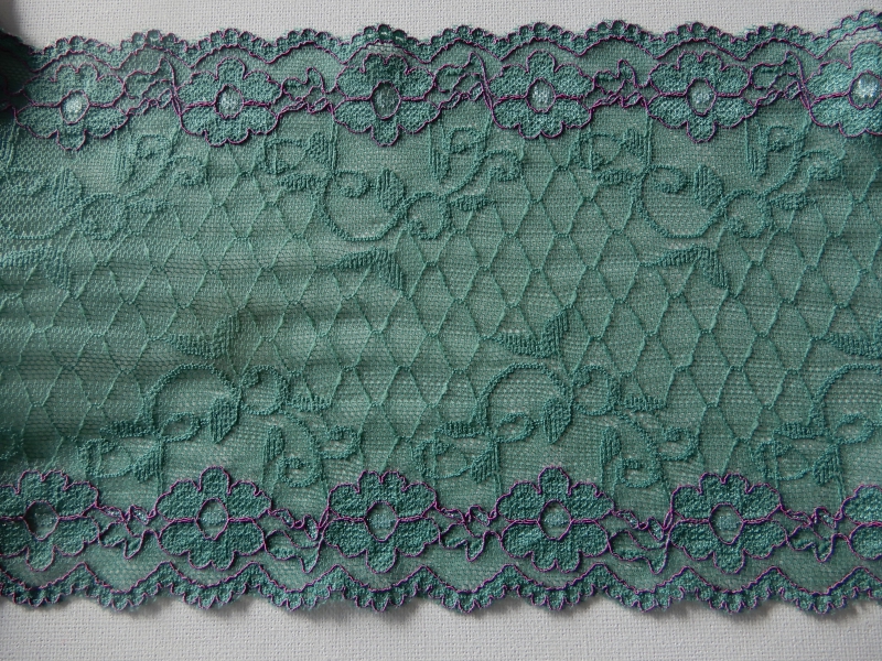 Stretch strookkant - groen met paars